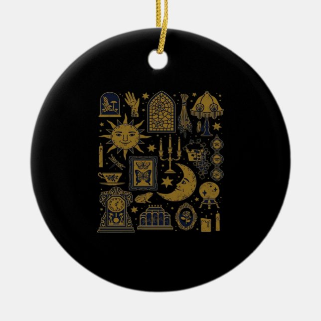 Whimsigoth Classic – Mystical Moons & Forest Ceramic Ornament (Front)