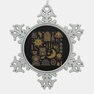 Whimsigoth Classic – Mystical Moons & Forest Snowflake Pewter Christmas Ornament