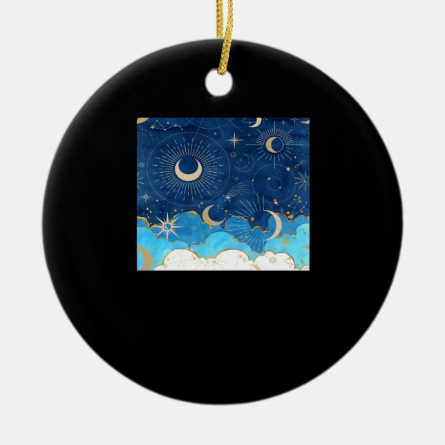 Whimsigoth Clouds Sun Moon Witchy Classic Ceramic Ornament (Front)