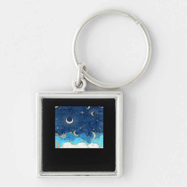 Whimsigoth Clouds Sun Moon Witchy Classic Keychain (Front)