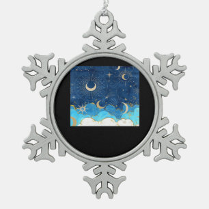 Whimsigoth Clouds Sun Moon Witchy Classic Snowflake Pewter Christmas Ornament