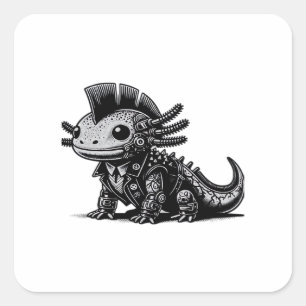 Whimsigoth Cyborg Axolotl Vintage Art Design Class Square Sticker