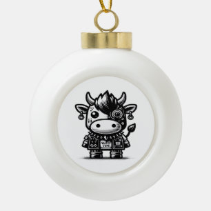 Whimsigoth Cyborg Cow Vintage Art Design Classic Ceramic Ball Christmas Ornament