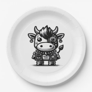 Whimsigoth Cyborg Cow Vintage Art Design Classic Paper Plate