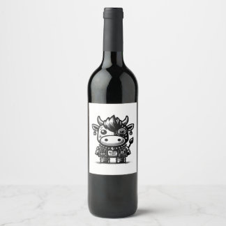 Whimsigoth Cyborg Cow Vintage Art Design Classic Wine Label