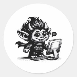 Whimsigoth Cyborg Internet Troll Vintage Art Desig Classic Round Sticker