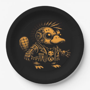 Whimsigoth Cyborg Platypus Vintage Art Design Paper Plate