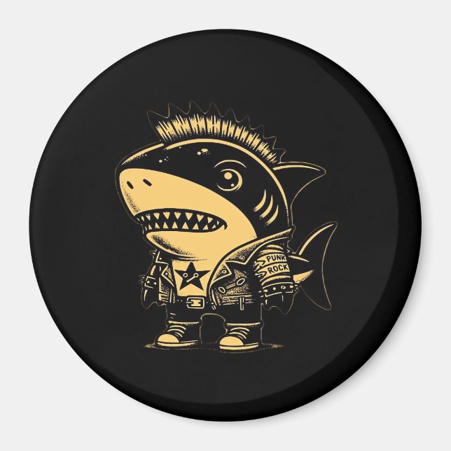 Whimsigoth Cyborg Shark Vintage Art Design Magnet (Front)
