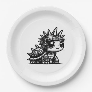 Whimsigoth Cyborg Turtle Vintage Art Design Classi Paper Plate