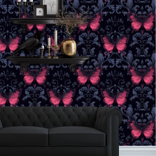 Whimsigoth Elegant Magenta Butterflies Wallpaper
