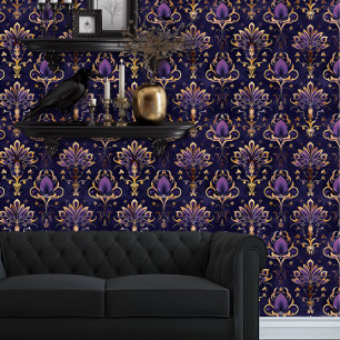 Whimsigoth Elegant Purple and Gold Wallpaper