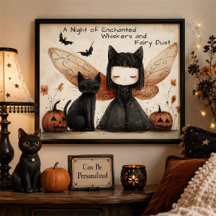 Whimsigoth Fairy and Cat Personalized Wall Art