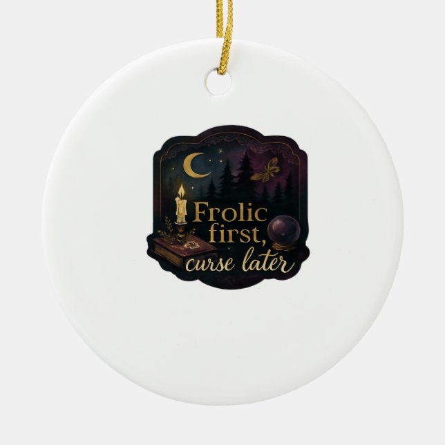 Whimsigoth Fantasy Mystical Forests, Moons & Magic Ceramic Ornament (Front)