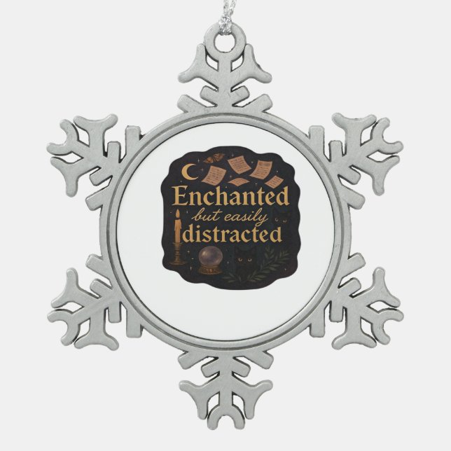 Whimsigoth Fantasy Mystical Forests, Moons & Magic Snowflake Pewter Christmas Ornament (Front)