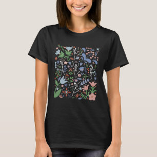 Whimsigoth Floral Skeleton Dancing Scandi Folk Flo T-Shirt