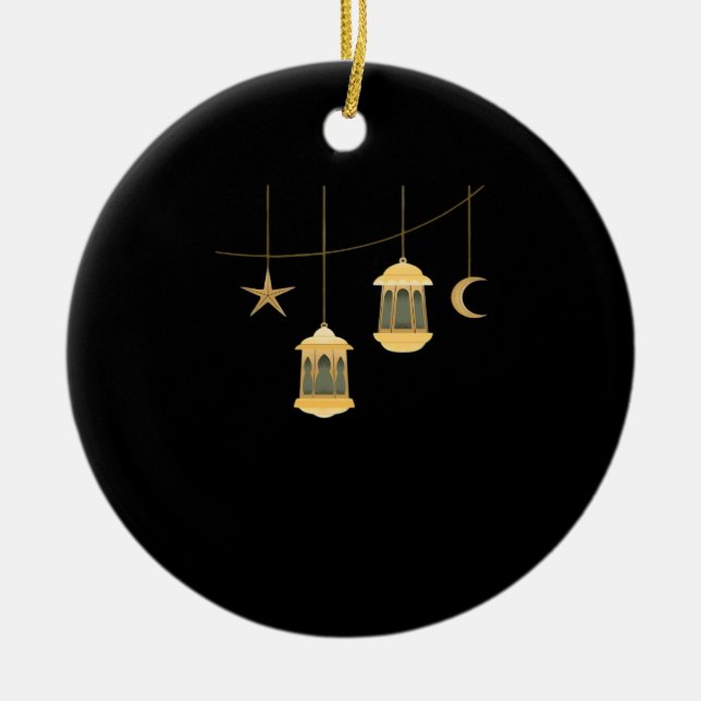 Whimsigoth Lantern Full Moon Night Sky Classic Ceramic Ornament (Front)