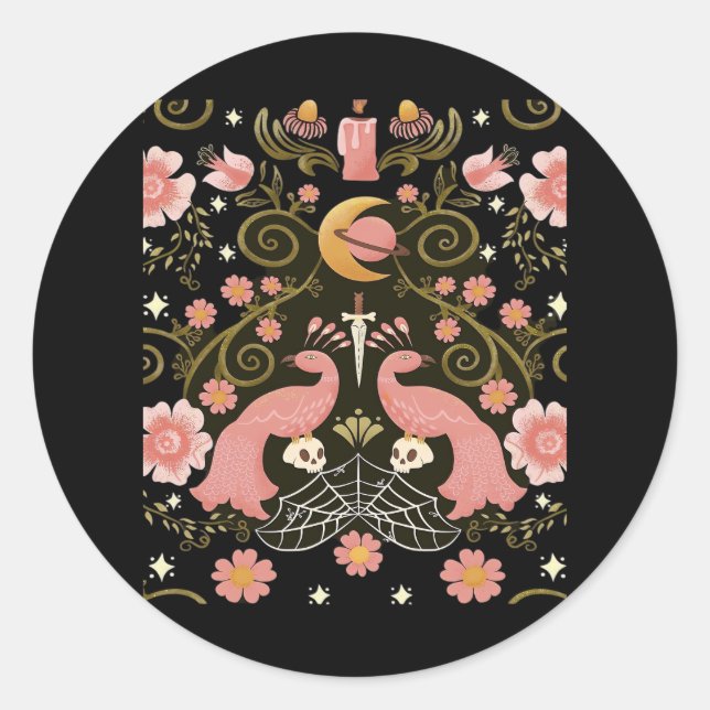Whimsigoth Midnight Garden Graphic Classic Round Sticker (Front)