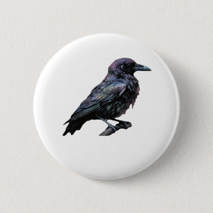 Whimsigoth Moody Floral Grungy Corvus, Raven, Crow 2 Inch Round Button