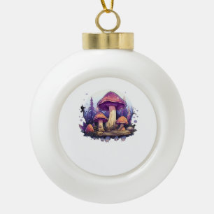 Whimsigoth Mushrooms And Crystals Classic Ceramic Ball Christmas Ornament