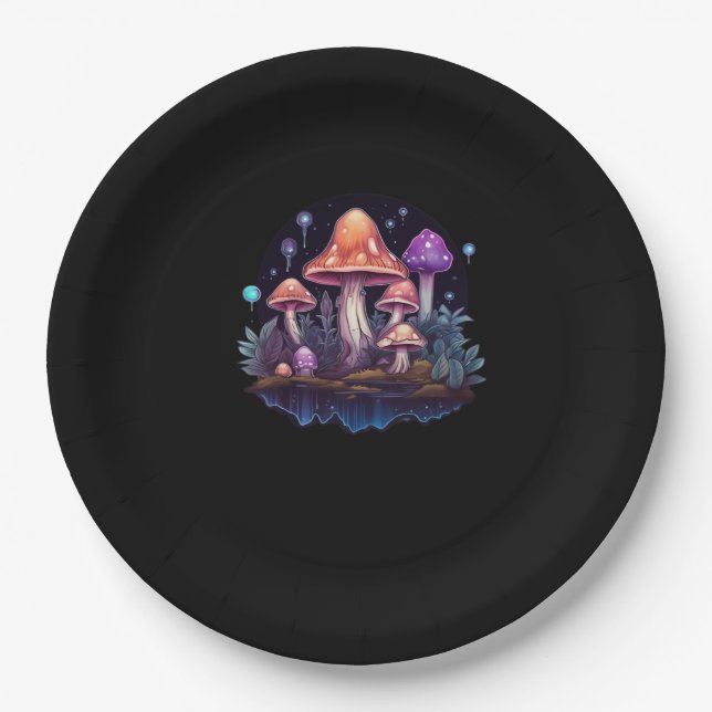 Whimsigoth Mushrooms And Crystals Paper Plate (Front)