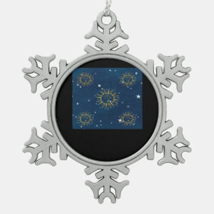 Whimsigoth Night Sky Sun Moon Witchy Classic Desig Snowflake Pewter Christmas Ornament
