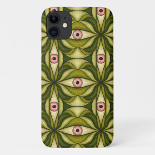 Whimsigoth Pink Eye Green Botanical Maximalist Art iPhone 11 Case