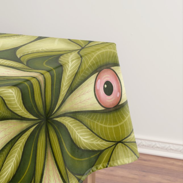 Whimsigoth Pink Eye Green Botanical Maximalist Art Tablecloth (In Situ)