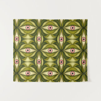 Whimsigoth Pink Eye Green Botanical Maximalist Art Tapestry