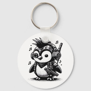 Whimsigoth Punkrock Weirdcore Penguin Vintage Art Keychain