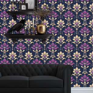 Whimsigoth Purple and Gold Floral Wallpaper