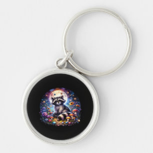Whimsigoth Raccoon By Moonlight, Cute Colorful Fan Keychain