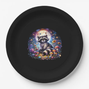 Whimsigoth Raccoon By Moonlight, Cute Colorful Fan Paper Plate