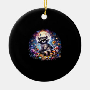 Whimsigoth Raccoon By Moonlight, Cute Colourful Fa Ceramic Ornament