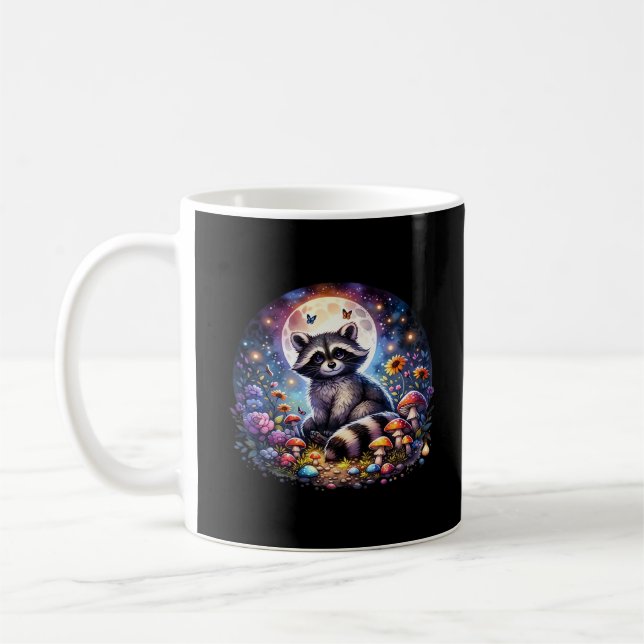 Whimsigoth Raccoon By Moonlight, Cute Colourful Fa Coffee Mug (Left)