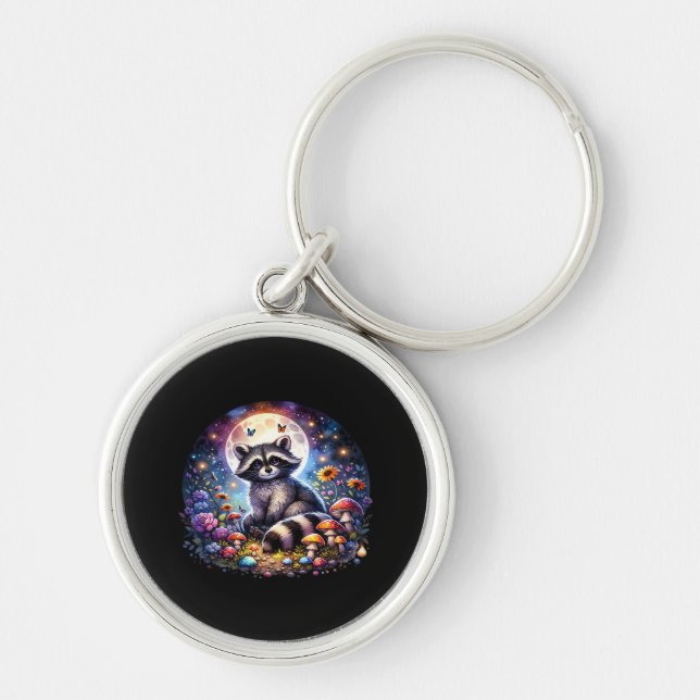 Whimsigoth Raccoon By Moonlight, Cute Colourful Fa Keychain (Front)
