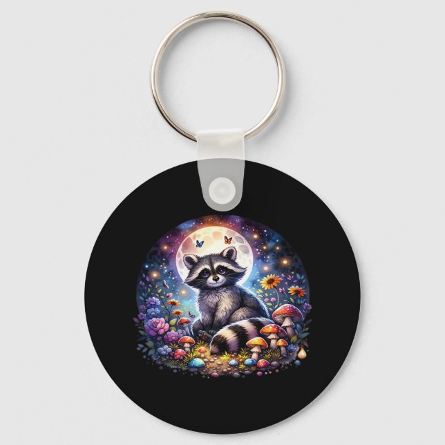 Whimsigoth Raccoon By Moonlight, Cute Colourful Fa Keychain (Front)