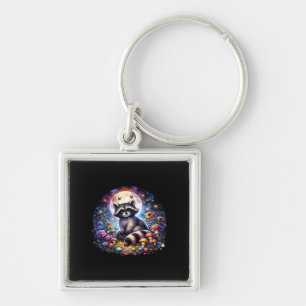 Whimsigoth Raccoon By Moonlight, Cute Colourful Fa Keychain