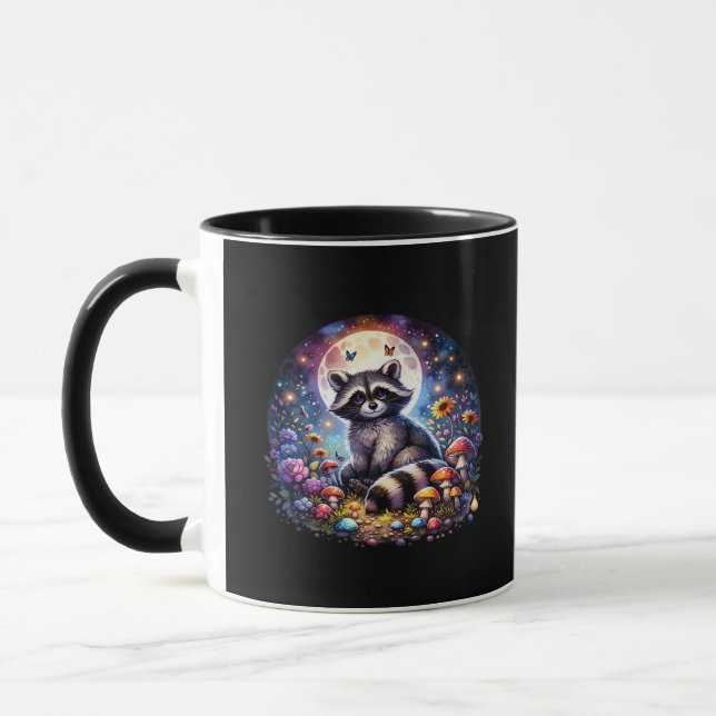Whimsigoth Raccoon By Moonlight, Cute Colourful Fa Mug (Left)