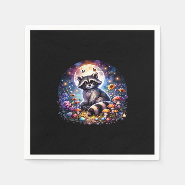 Whimsigoth Raccoon By Moonlight, Cute Colourful Fa Napkin (Front)