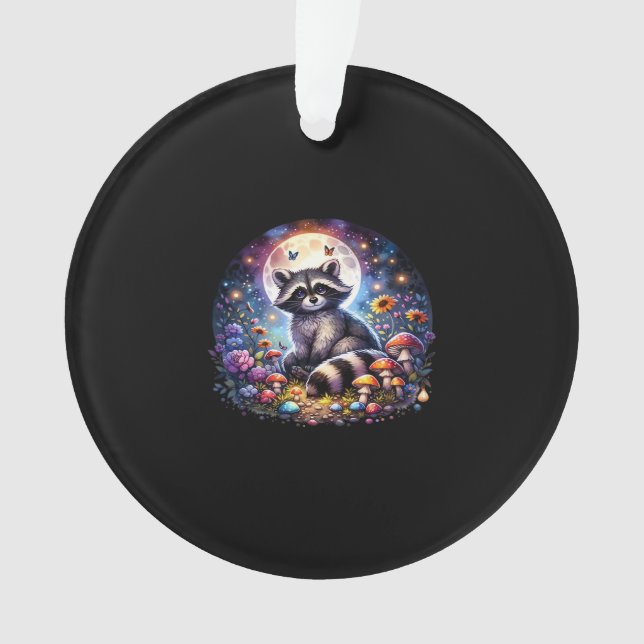 Whimsigoth Raccoon By Moonlight, Cute Colourful Fa Ornament (Front)