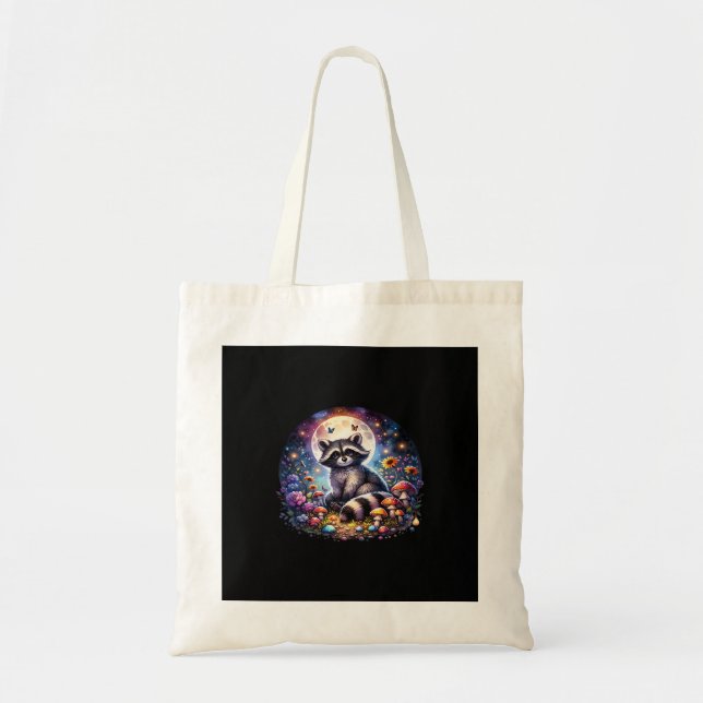 Whimsigoth Raccoon By Moonlight, Cute Colourful Fa Tote Bag (Front)