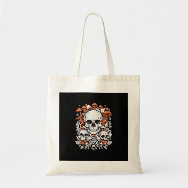 Whimsigoth Skulls & Mushrooms Vintage Botanical Ae Tote Bag (Front)