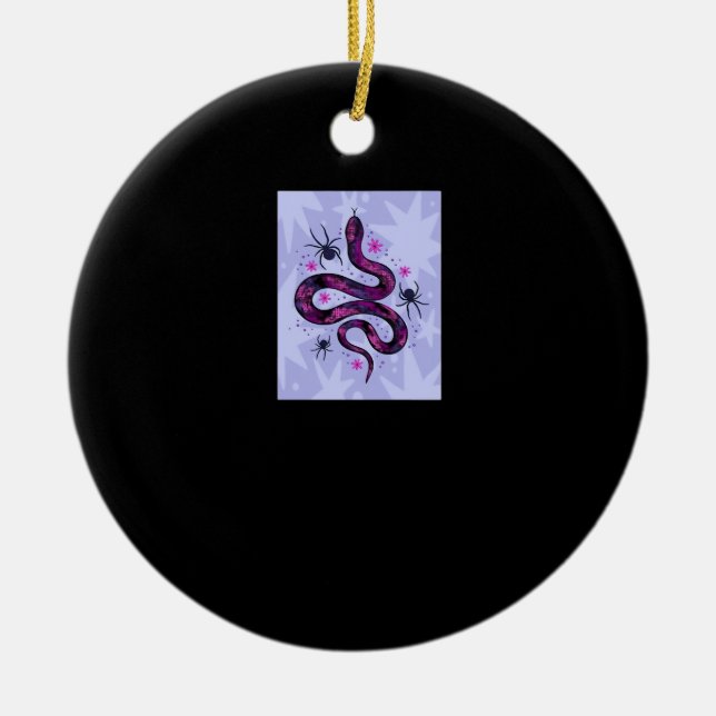Whimsigoth Snake Spiders Flowers Ceramic Ornament (Front)