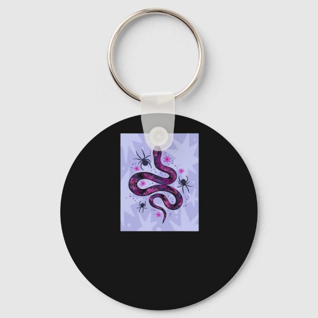 Whimsigoth Snake Spiders Flowers Keychain (Front)