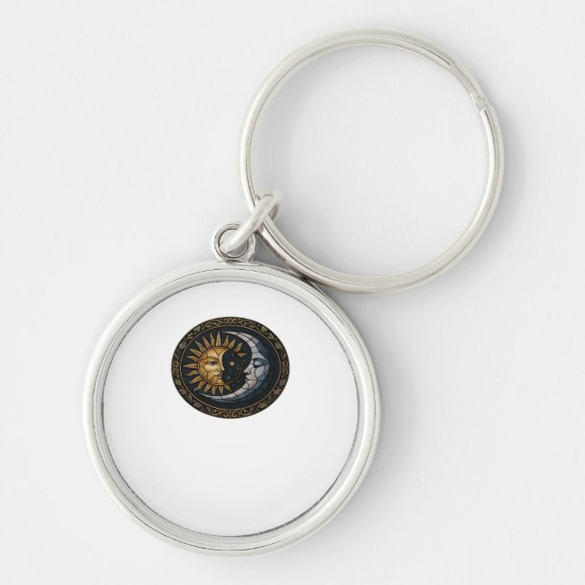 Whimsigoth Stained Glass Moon And Sun Classic Keychain (Front)