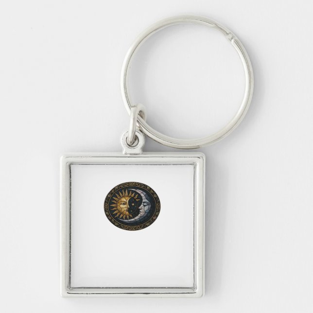 Whimsigoth Stained Glass Moon And Sun Classic Keychain (Front)