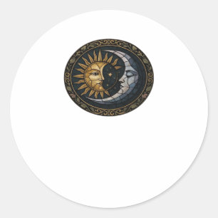 Whimsigoth Stained Glass Moon And Sun Classic Round Sticker