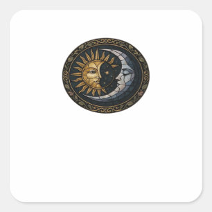 Whimsigoth Stained Glass Moon And Sun Classic Square Sticker