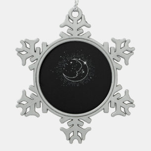 Whimsigoth Starry Night Moon Witchy Classic Snowflake Pewter Christmas Ornament