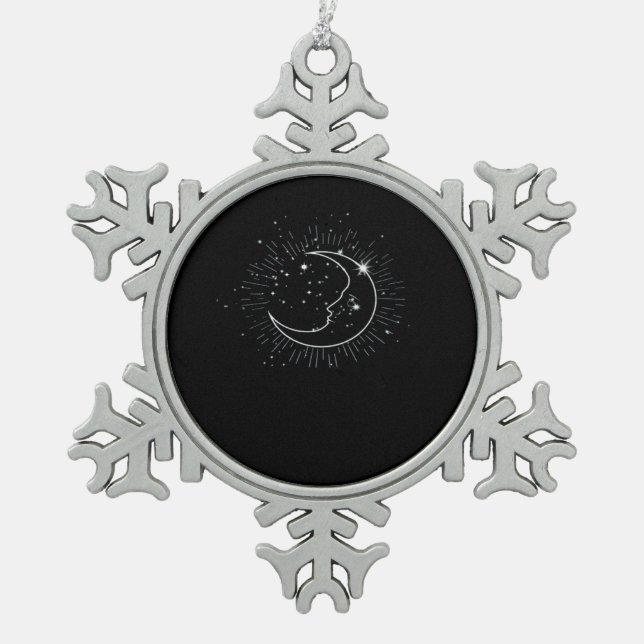 Whimsigoth Starry Night Moon Witchy Classic Snowflake Pewter Christmas Ornament (Front)